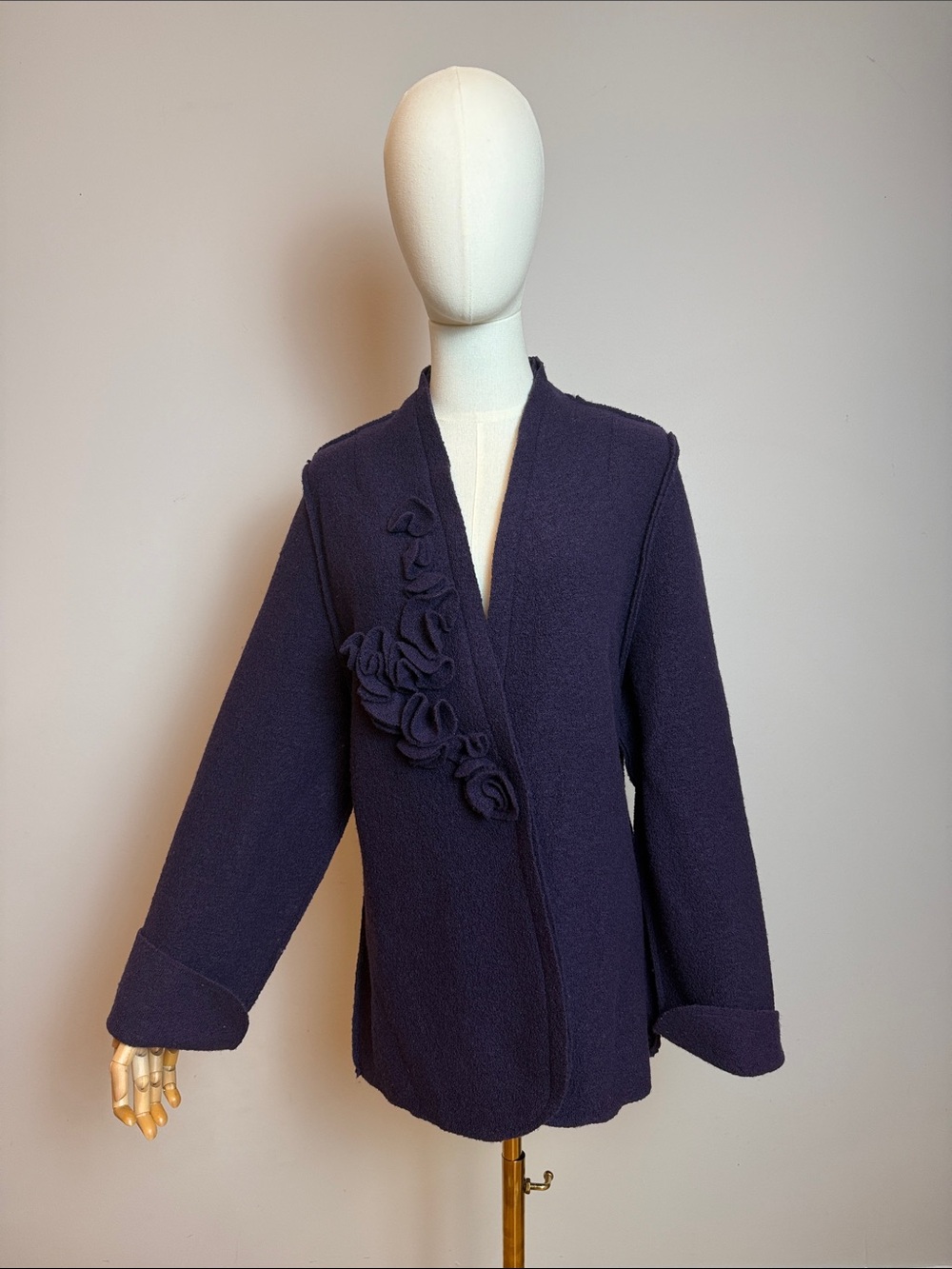 Women's Navy Wrap Jacket with Floral Detail